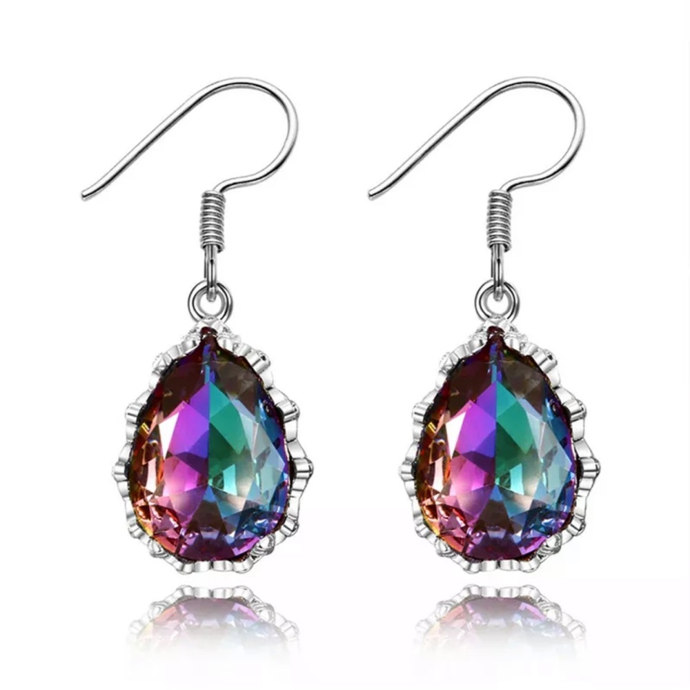 Gorgeous 925 Silver Drop Earrings Mystic Topaz - Picture 2 of 5